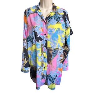 NWT Pretty Little Thing Baroque Beach Pool Coverup Shirt Vibrant Cheetah US 6